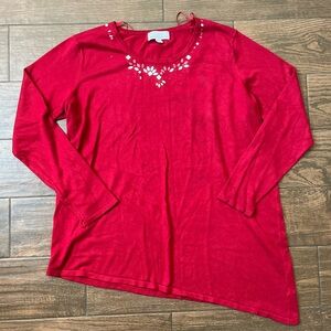 Carolyn Taylor A symmetrical hem red long sleeve shirt
